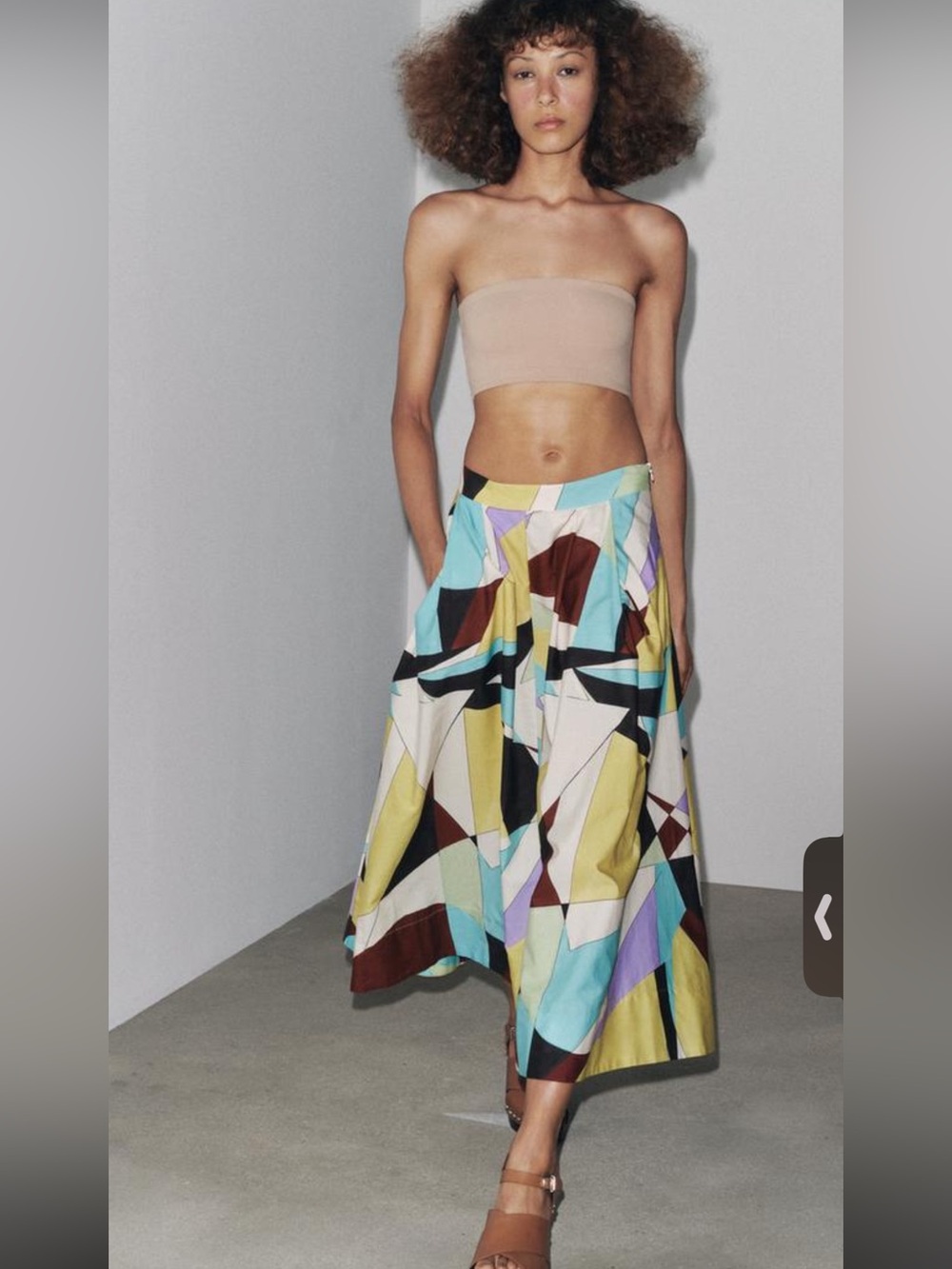 Zara Colorblock Geometric Midi Skirt in Aqua, Yellow & Brown